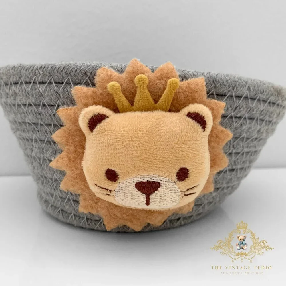 NWT Woven Fabric Rope Basket Storage Organizer Baby Nursery Kids Cute King Lion